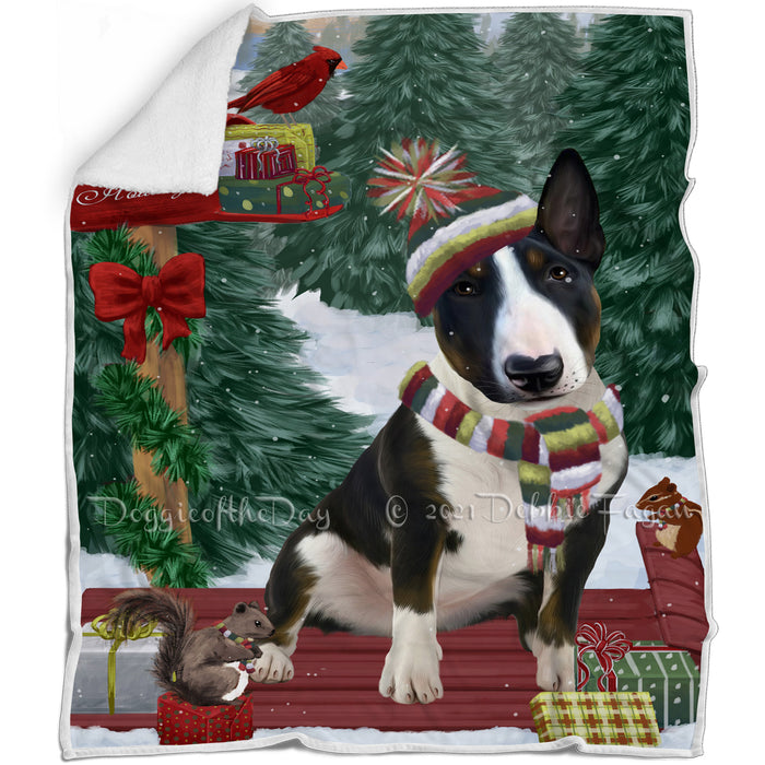Merry Christmas Woodland Sled Bull Terrier Dog Blanket BLNKT113268