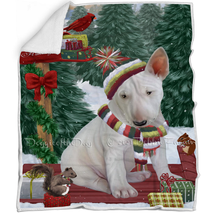 Merry Christmas Woodland Sled Bull Terrier Dog Blanket BLNKT113286