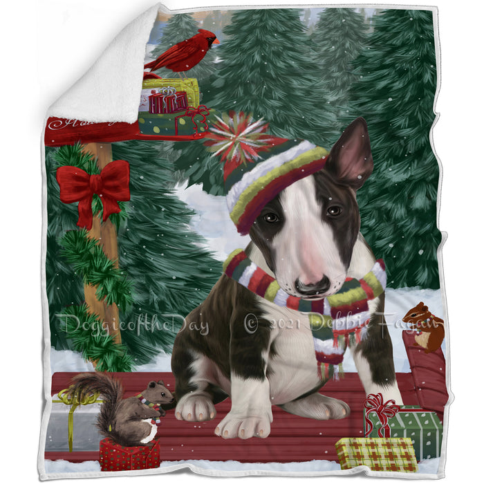 Merry Christmas Woodland Sled Bull Terrier Dog Blanket BLNKT113277
