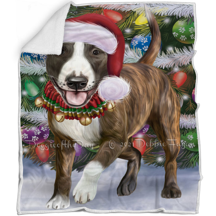 Trotting in the Snow Bull Terrier Dog Blanket BLNKT142760