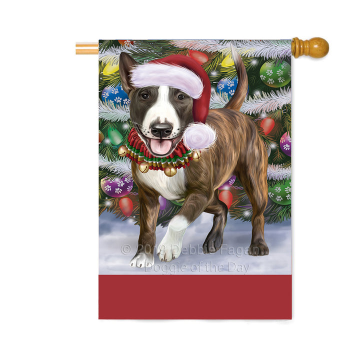 Personalized Trotting in the Snow Bull Terrier Dog Custom House Flag FLG-DOTD-A60739