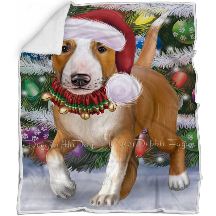 Trotting in the Snow Bull Terrier Dog Blanket BLNKT142761