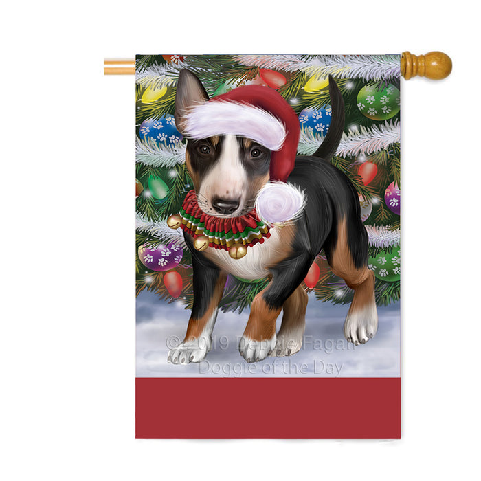 Personalized Trotting in the Snow Bull Terrier Dog Custom House Flag FLG-DOTD-A60741