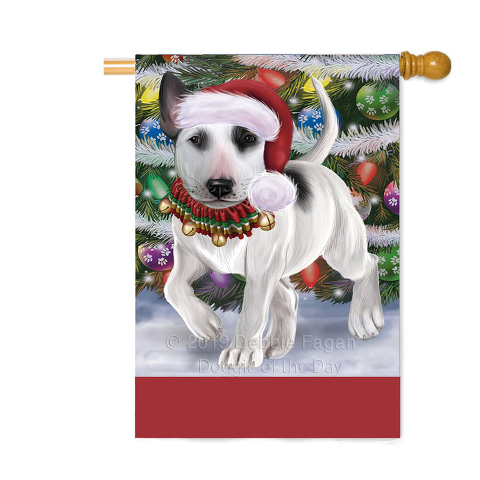 Personalized Trotting in the Snow Bull Terrier Dog Custom House Flag FLG-DOTD-A60742