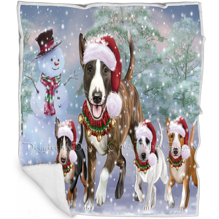 Christmas Running Family Bull Terrier Dogs Blanket BLNKT134436