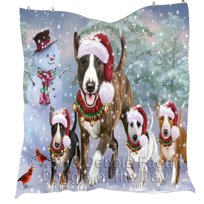 Christmas Running Fammily Bull Terrier Dogs Quilt