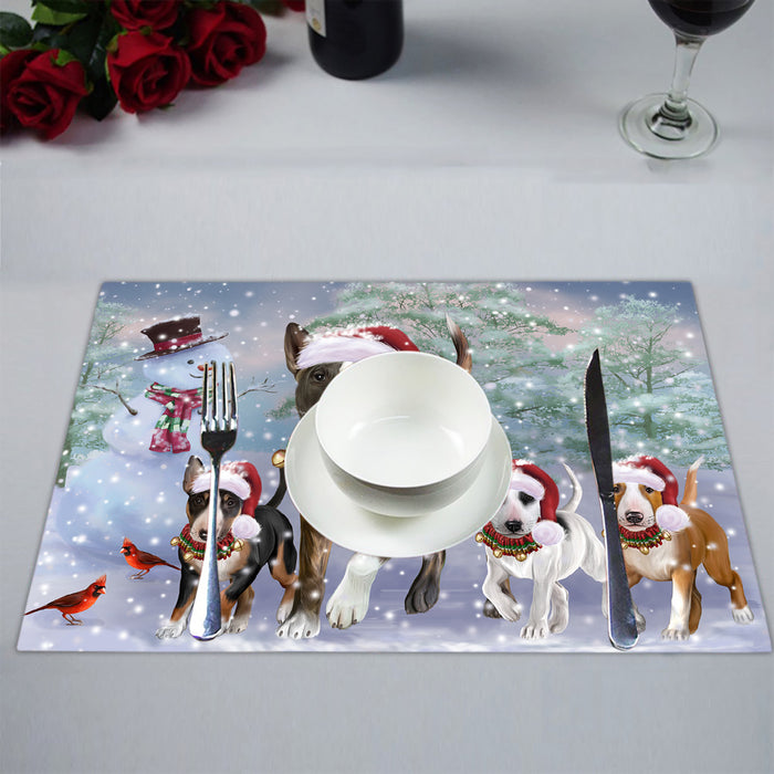 Christmas Running Fammily Bull Terrier Dogs Placemat