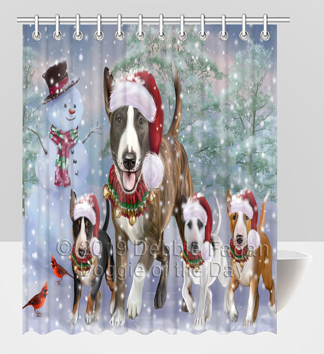 Christmas Running Fammily Bull Terrier Dogs Shower Curtain