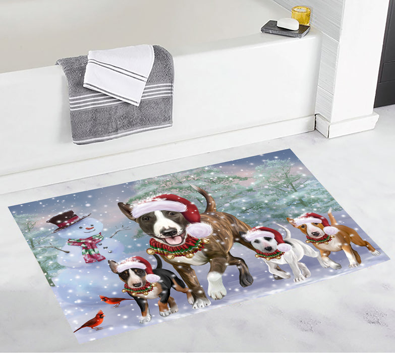 Christmas Running Fammily Bull Terrier Dogs Bath Mat