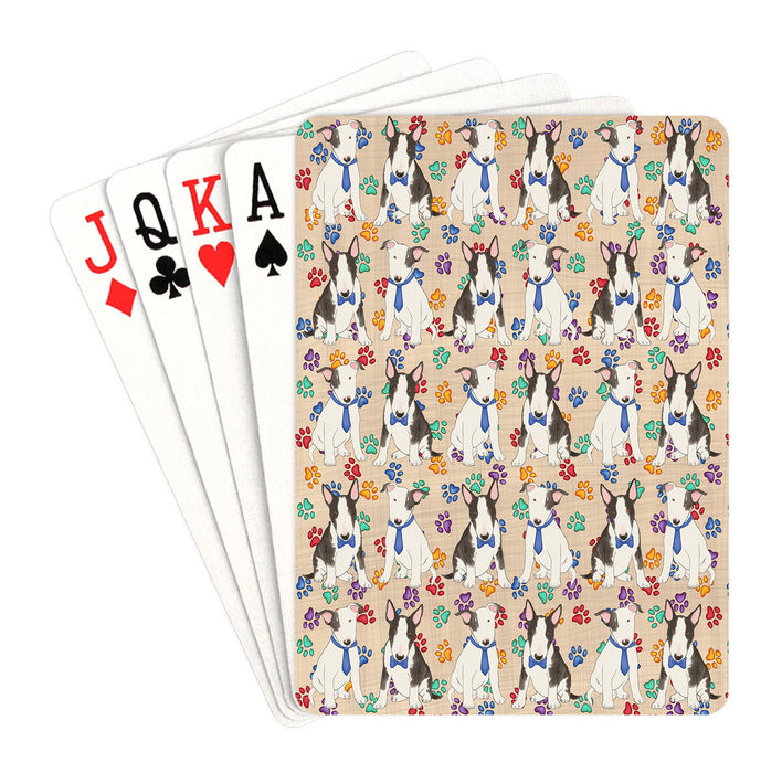 Rainbow Paw Print Bull Terrier Dogs Blue Playing Card Decks