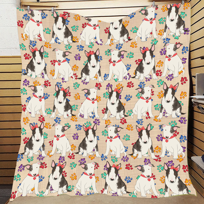 Rainbow Paw Print Bull Terrier Dogs Red Quilt