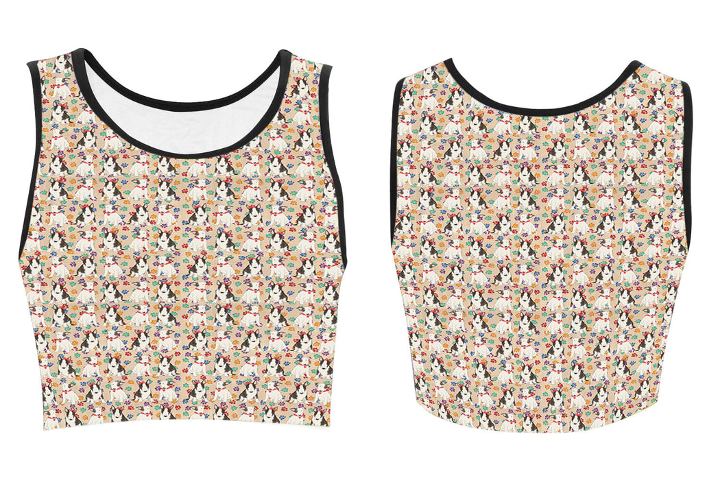 Rainbow Paw Print Bull Terrier Dogs Red Women's Crop Top