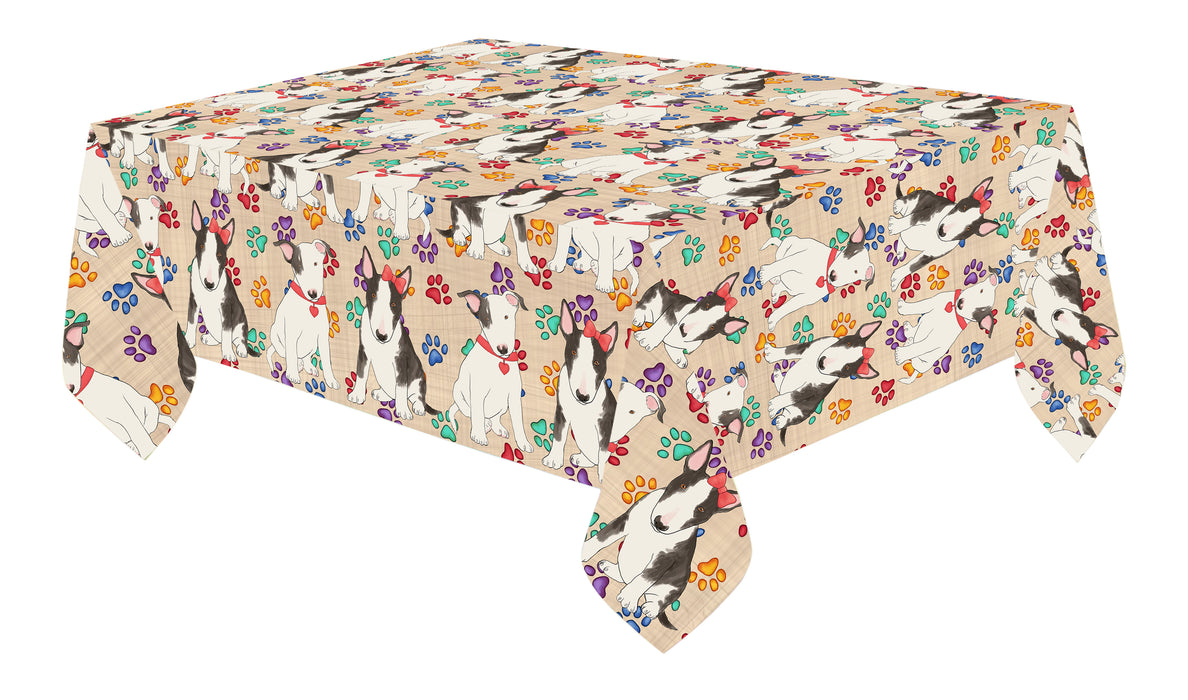 Rainbow Paw Print Bull Terrier Dogs Red Cotton Linen Tablecloth