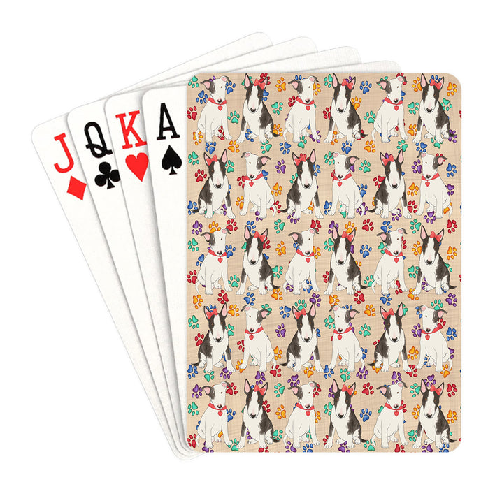 Rainbow Paw Print Bull Terrier Dogs Red Playing Card Decks