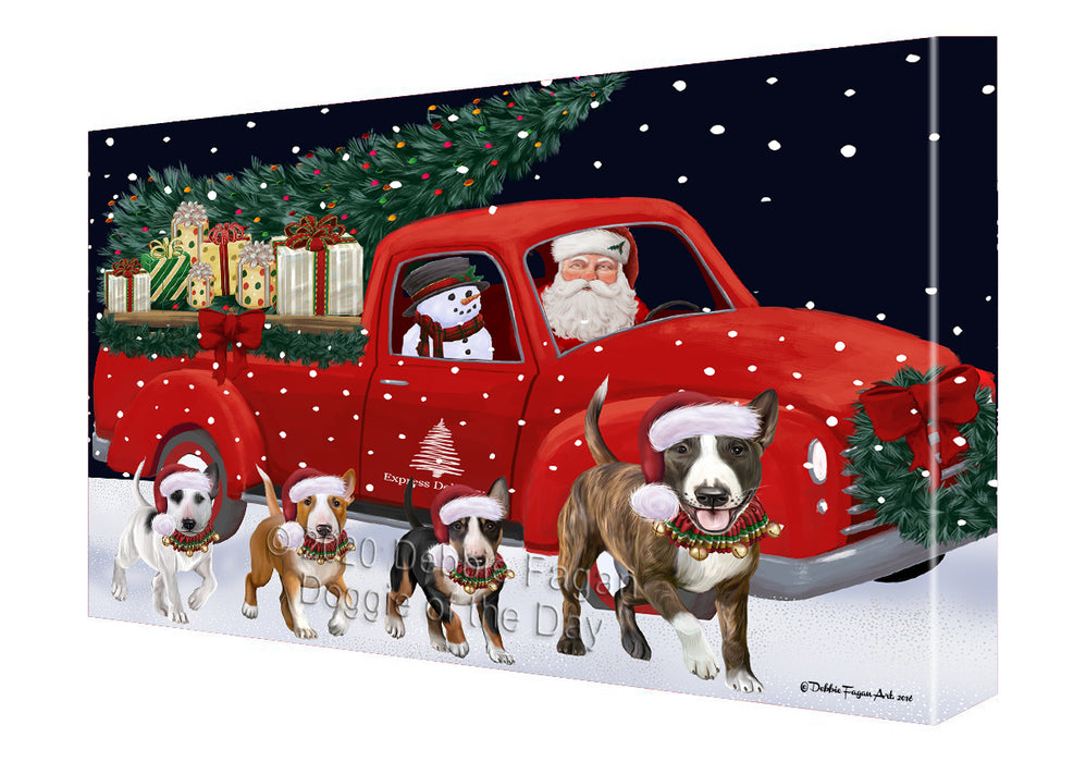Christmas Express Delivery Red Truck Running Bull Terrier Dogs Canvas Print Wall Art Décor CVS145934