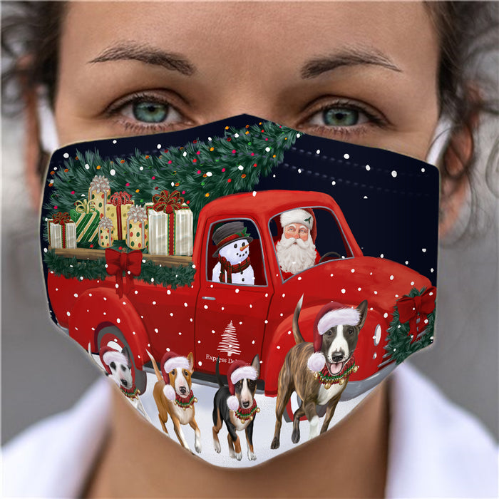 Christmas Express Delivery Red Truck Running Bull Terrier Dogs Face Mask FM49852