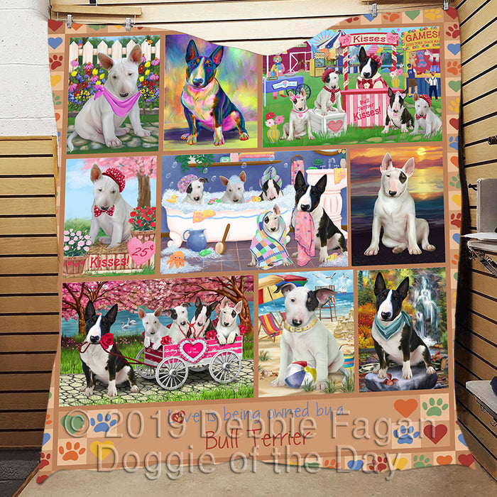 Love is Being Owned Bull Terrier Dog Beige Quilt