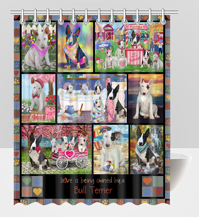 Love is Being Owned Bull Terrier Dog Grey Shower Curtain