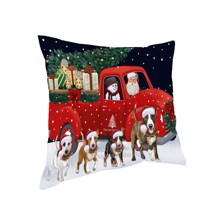 Christmas Express Delivery Red Truck Running Bull Terrier Dogs Pillow PIL86016
