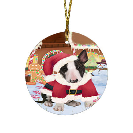 Christmas Gingerbread House Candyfest Bull Terrier Dog Round Flat Christmas Ornament RFPOR56645