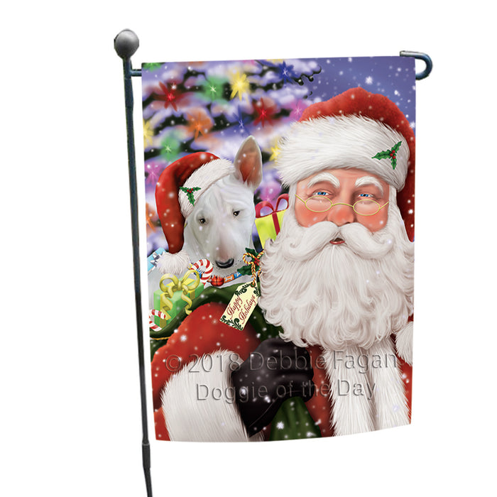 Santa Carrying Bull Terrier Dog and Christmas Presents Garden Flag GFLG54029