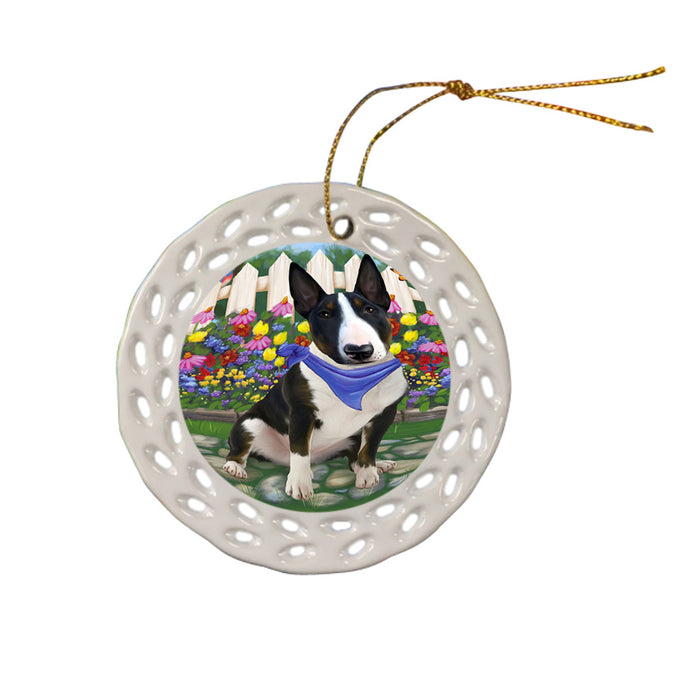 Spring Floral Bull Terrier Dog Ceramic Doily Ornament DPOR49816