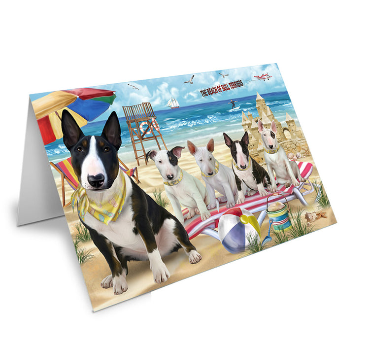 Pet Friendly Beach Bull Terriers Dog Handmade Artwork Assorted Pets Greeting Cards and Note Cards with Envelopes for All Occasions and Holiday Seasons GCD54059