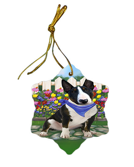 Spring Floral Bull Terrier Dog Star Porcelain Ornament SPOR49808