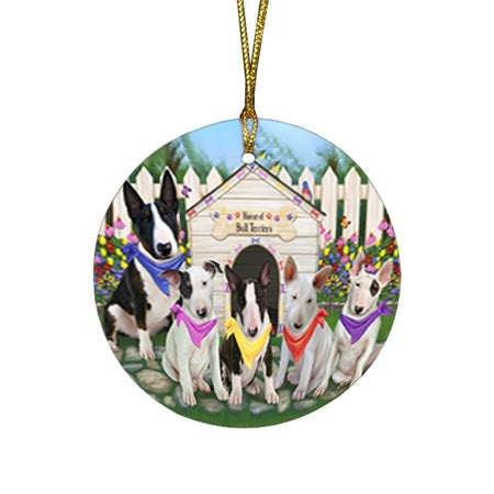Spring Dog House Bull Terriers Dog Round Flat Christmas Ornament RFPOR49808