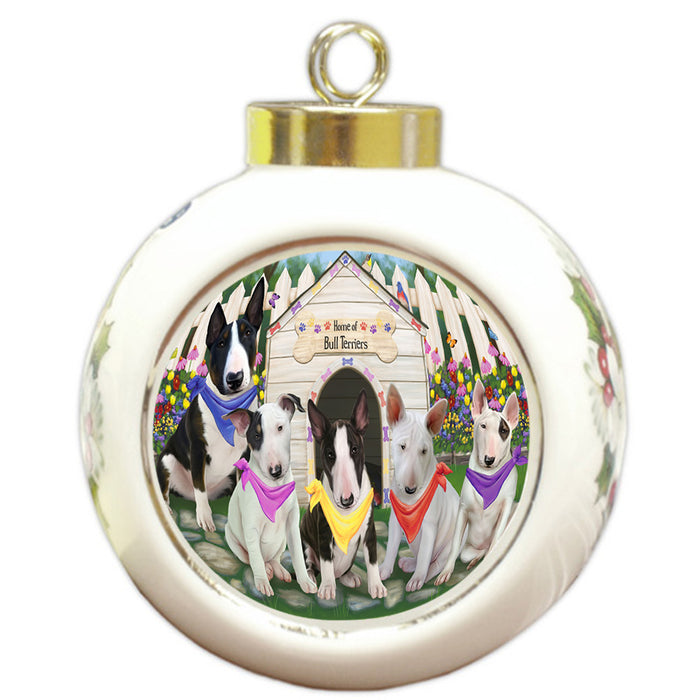Spring Dog House Bull Terriers Dog Round Ball Christmas Ornament RBPOR49817
