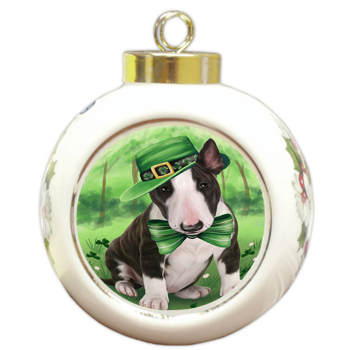 St. Patricks Day Irish Portrait Bull Terrier Dog Round Ball Christmas Ornament RBPOR48747