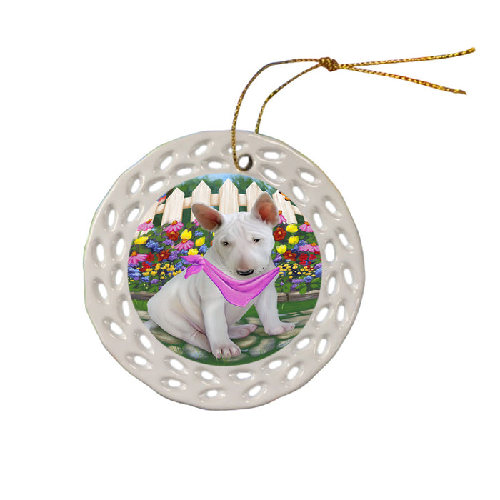 Spring Floral Bull Terrier Dog Ceramic Doily Ornament DPOR49818