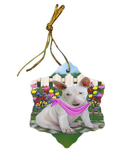 Spring Floral Bull Terrier Dog Star Porcelain Ornament SPOR49810