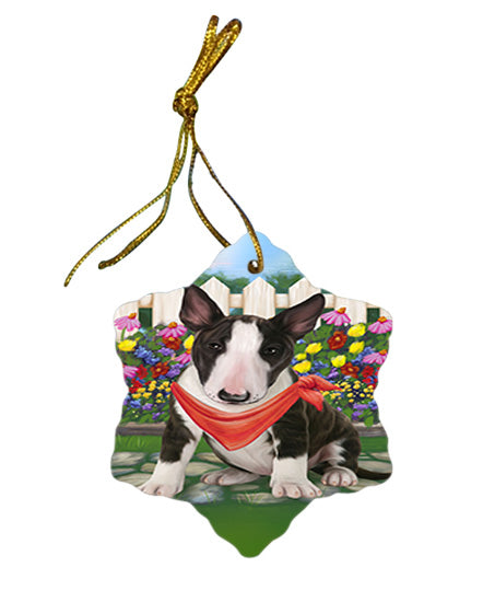 Spring Floral Bull Terrier Dog Star Porcelain Ornament SPOR49811