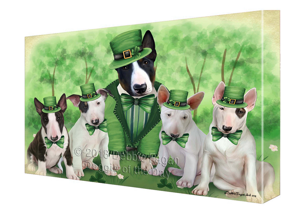 St. Patricks Day Irish Family Portrait Bull Terriers Dog Canvas Wall Art CVS54345