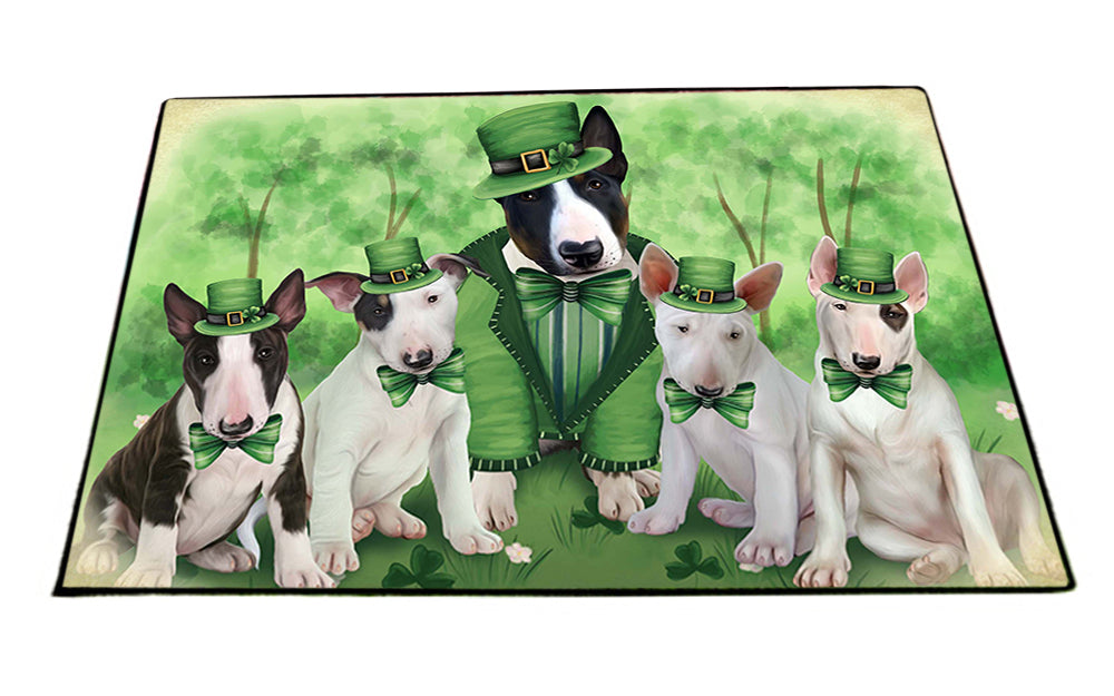 St. Patricks Day Irish Family Portrait Bull Terriers Dog Floormat FLMS49316 Floormat FLMS49317