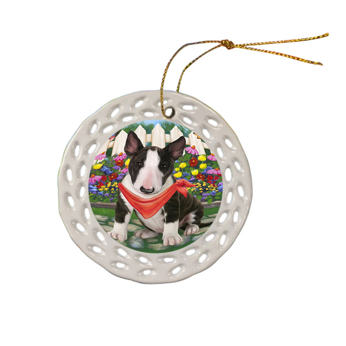 Spring Floral Bull Terrier Dog Ceramic Doily Ornament DPOR49819