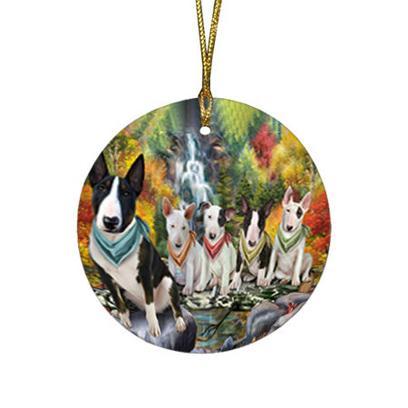 Scenic Waterfall Bull Terriers Dog Round Flat Christmas Ornament RFPOR51833