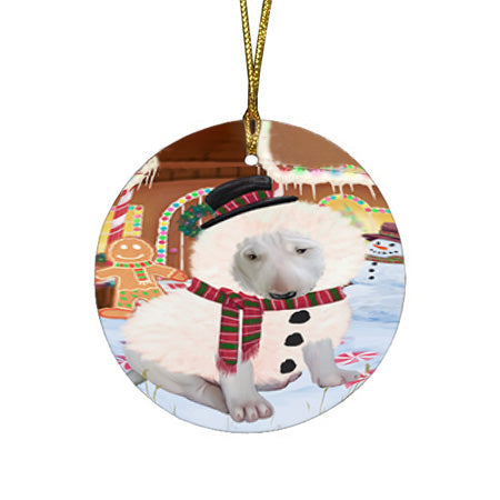 Christmas Gingerbread House Candyfest Bull Terrier Dog Round Flat Christmas Ornament RFPOR56573