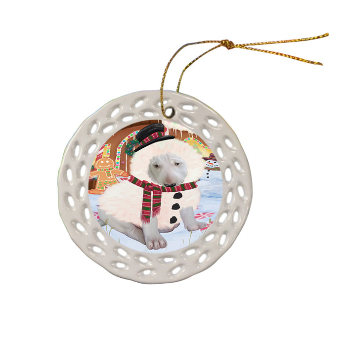 Christmas Gingerbread House Candyfest Bull Terrier Dog Ceramic Doily Ornament DPOR56573