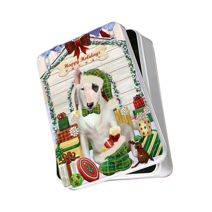 Happy Holidays Christmas Bull Terrier Dog House with Presents Photo Storage Tin PITN51364