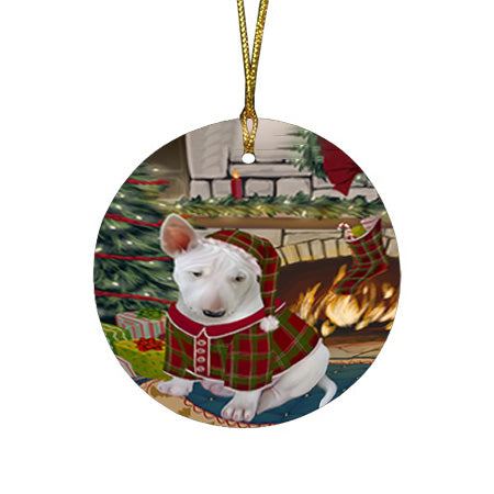 The Stocking was Hung Bull Terrier Dog Round Flat Christmas Ornament RFPOR55604