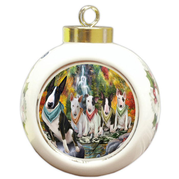 Scenic Waterfall Bull Terriers Dog Round Ball Christmas Ornament RBPOR51842