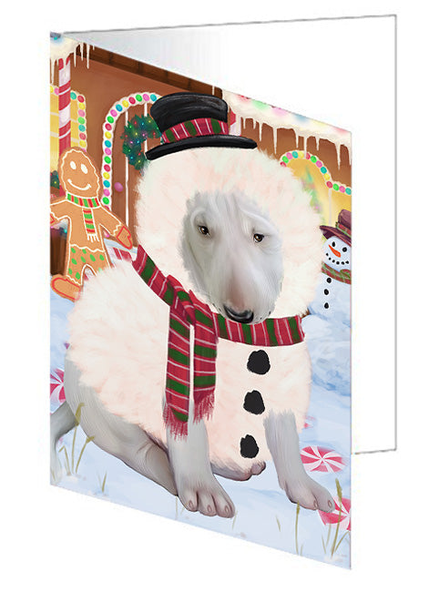 Christmas Gingerbread House Candyfest Bull Terrier Dog Handmade Artwork Assorted Pets Greeting Cards and Note Cards with Envelopes for All Occasions and Holiday Seasons GCD73166