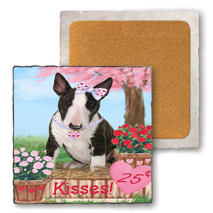 Rosie 25 Cent Kisses Bull Terrier Dog Set of 4 Natural Stone Marble Tile Coasters MCST51418
