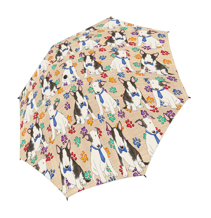 Rainbow Paw Print Bull Terrier Dogs Blue Semi-Automatic Foldable Umbrella