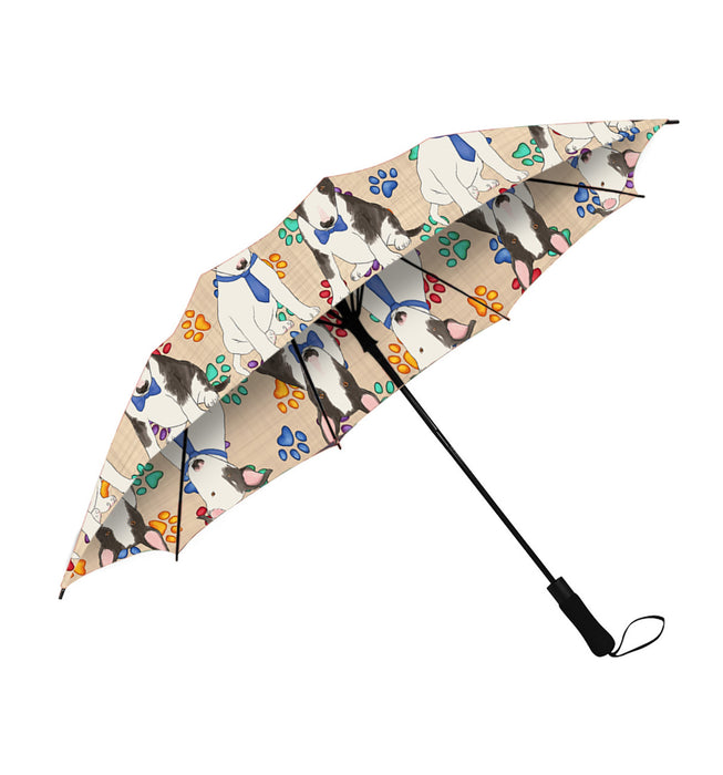 Rainbow Paw Print Bull Terrier Dogs Blue Semi-Automatic Foldable Umbrella