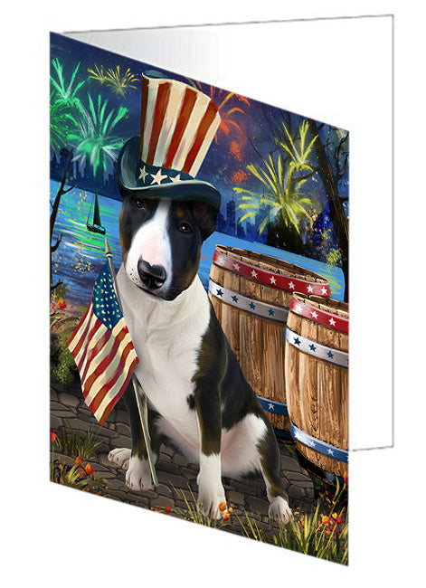 4th of July Independence Day Fireworks Bull Terrier Dog at the Lake Handmade Artwork Assorted Pets Greeting Cards and Note Cards with Envelopes for All Occasions and Holiday Seasons GCD57368