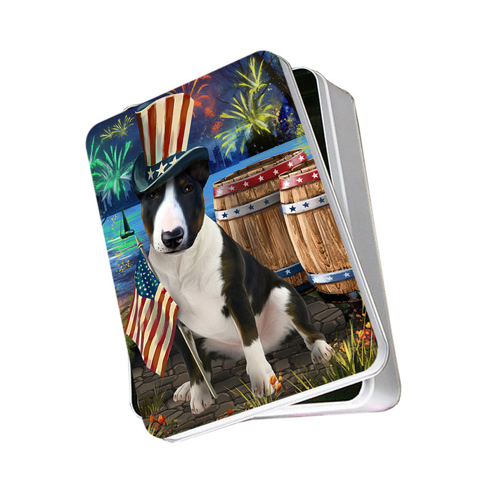 4th of July Independence Day Fireworks Bull Terrier Dog at the Lake Photo Storage Tin PITN51113