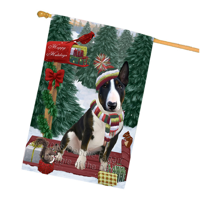 Merry Christmas Woodland Sled Bull Terrier Dog House Flag FLG55301